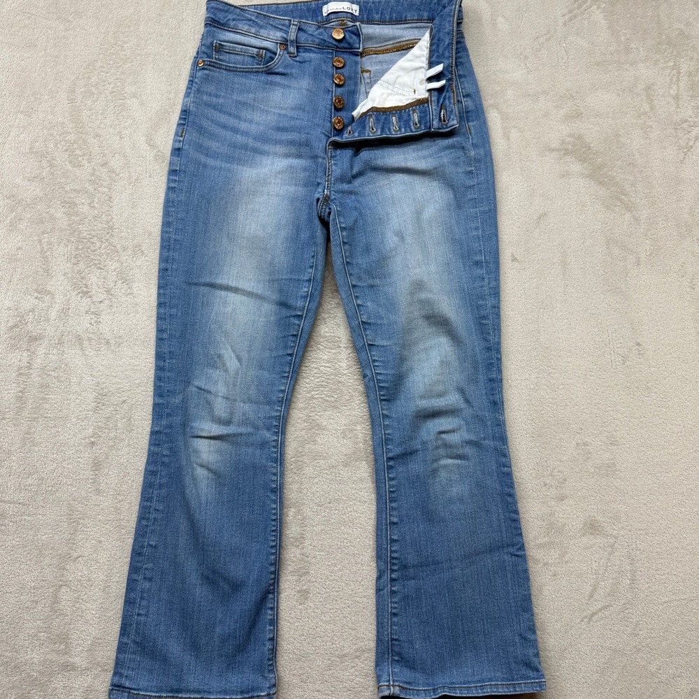 Loft Jeans Women's 0 The Kick Crop Hi Rise Button Fly Light Wash Whiskered Denim
